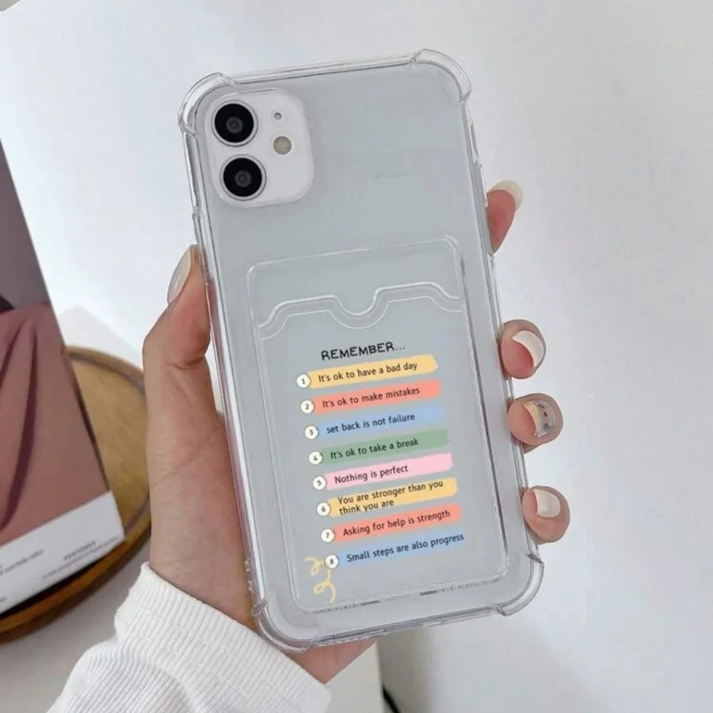 Letter Graphic Clear Card Slot Phone Case